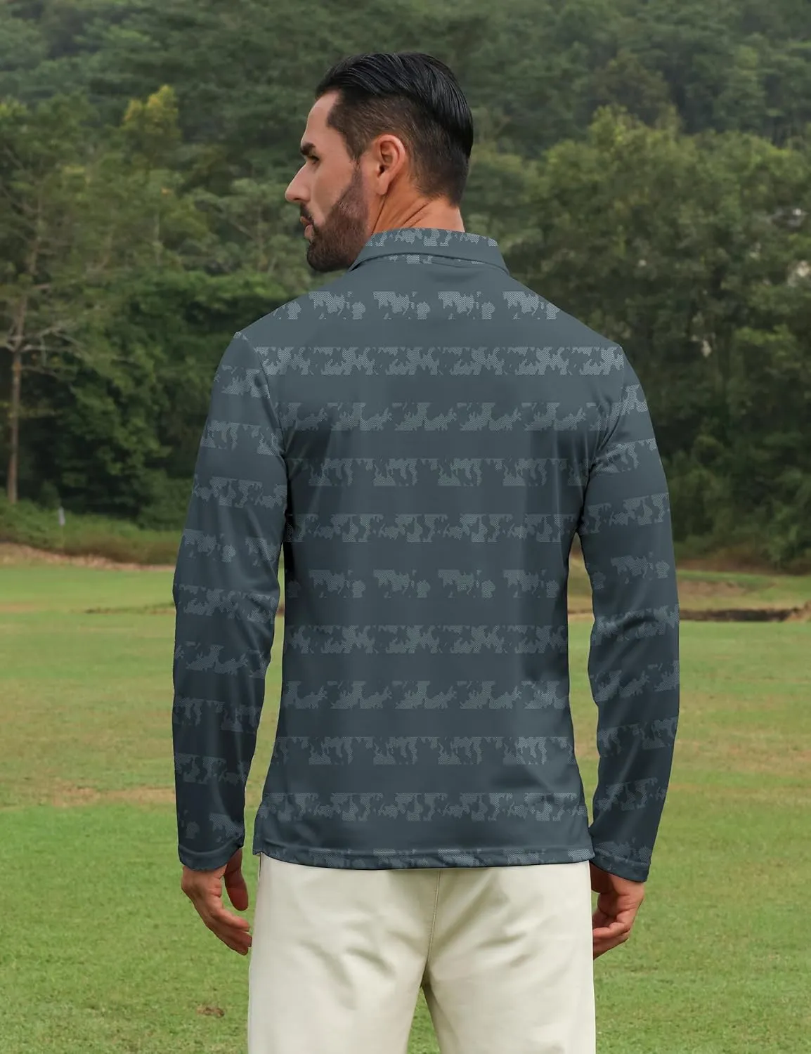 APTRO Long Sleeve Polo Shirts for Men Performance Golf Shirt Dry Fit Moisture Wicking Fashion Print T-Shirt