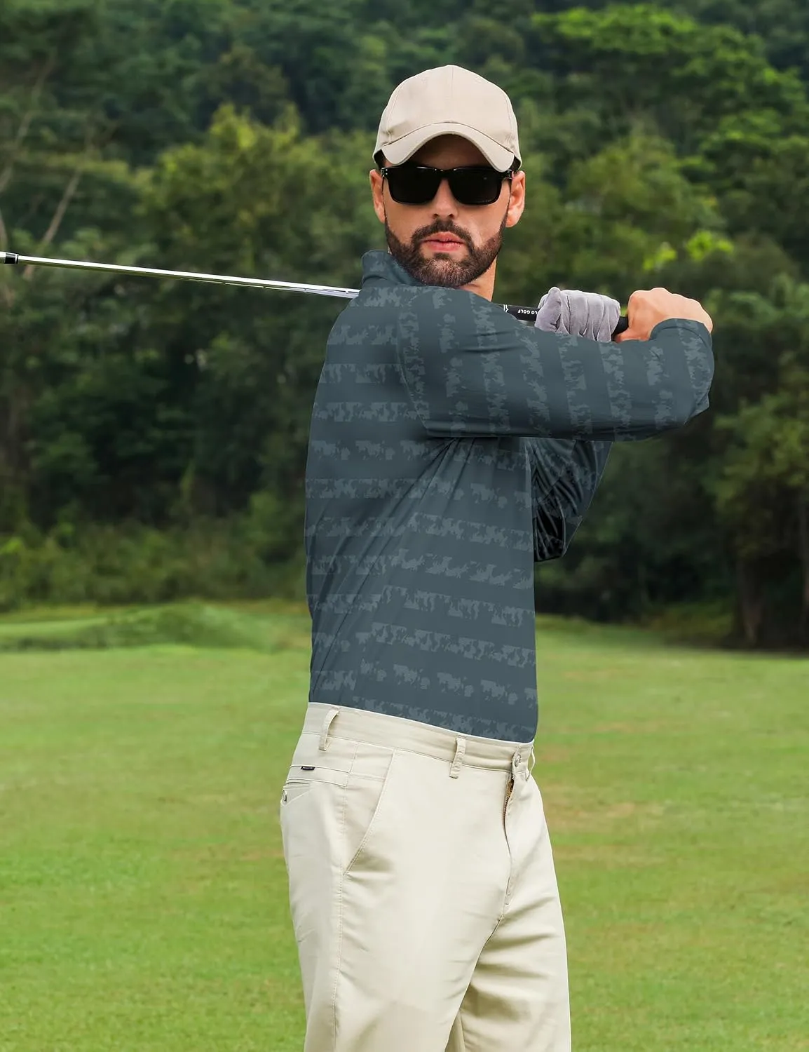 APTRO Long Sleeve Polo Shirts for Men Performance Golf Shirt Dry Fit Moisture Wicking Fashion Print T-Shirt