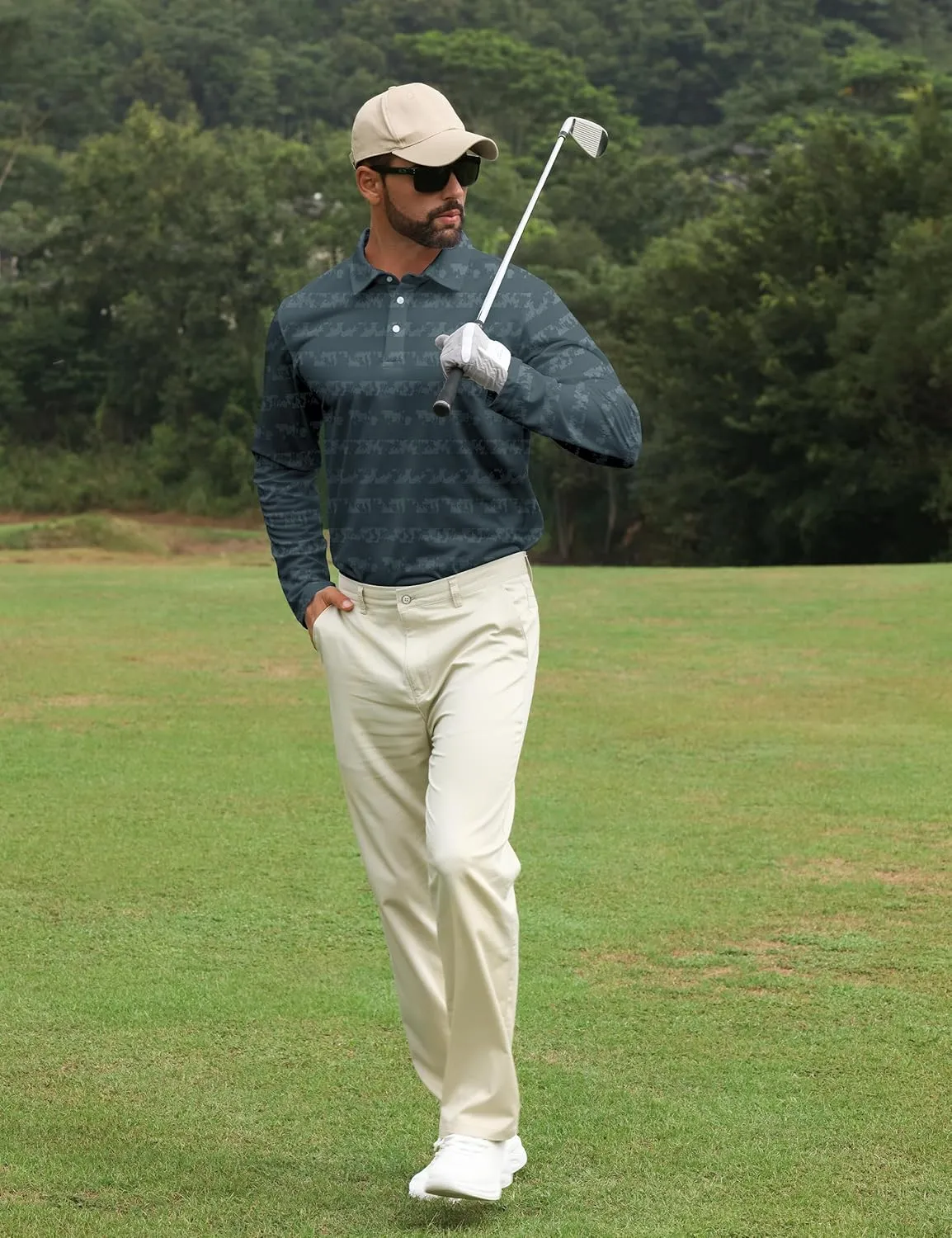APTRO Long Sleeve Polo Shirts for Men Performance Golf Shirt Dry Fit Moisture Wicking Fashion Print T-Shirt
