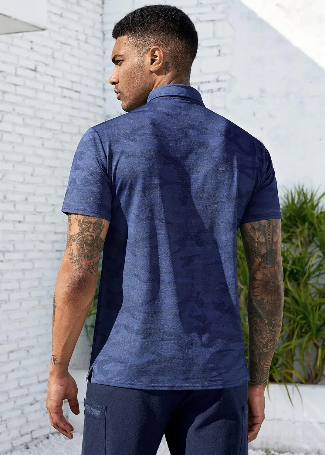 Derminpro Mens Camo Golf Shirts Moisture Wicking Short/Long Sleeve Dry Fit Golf Polos