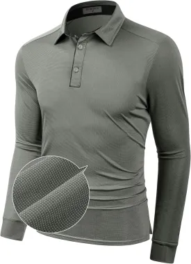 Derminpro Mens Polo Shirts Long Sleeve Quick Dry Athletic Golf T-Shirts