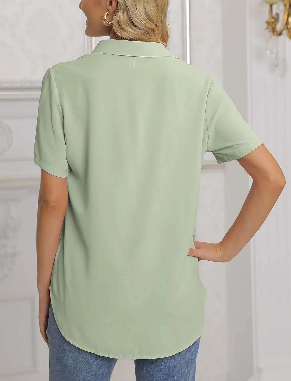 Diosun Womens Button Down V Neck Shirts Long/Short Sleeve Office Casual Business Plain Blouses Tops