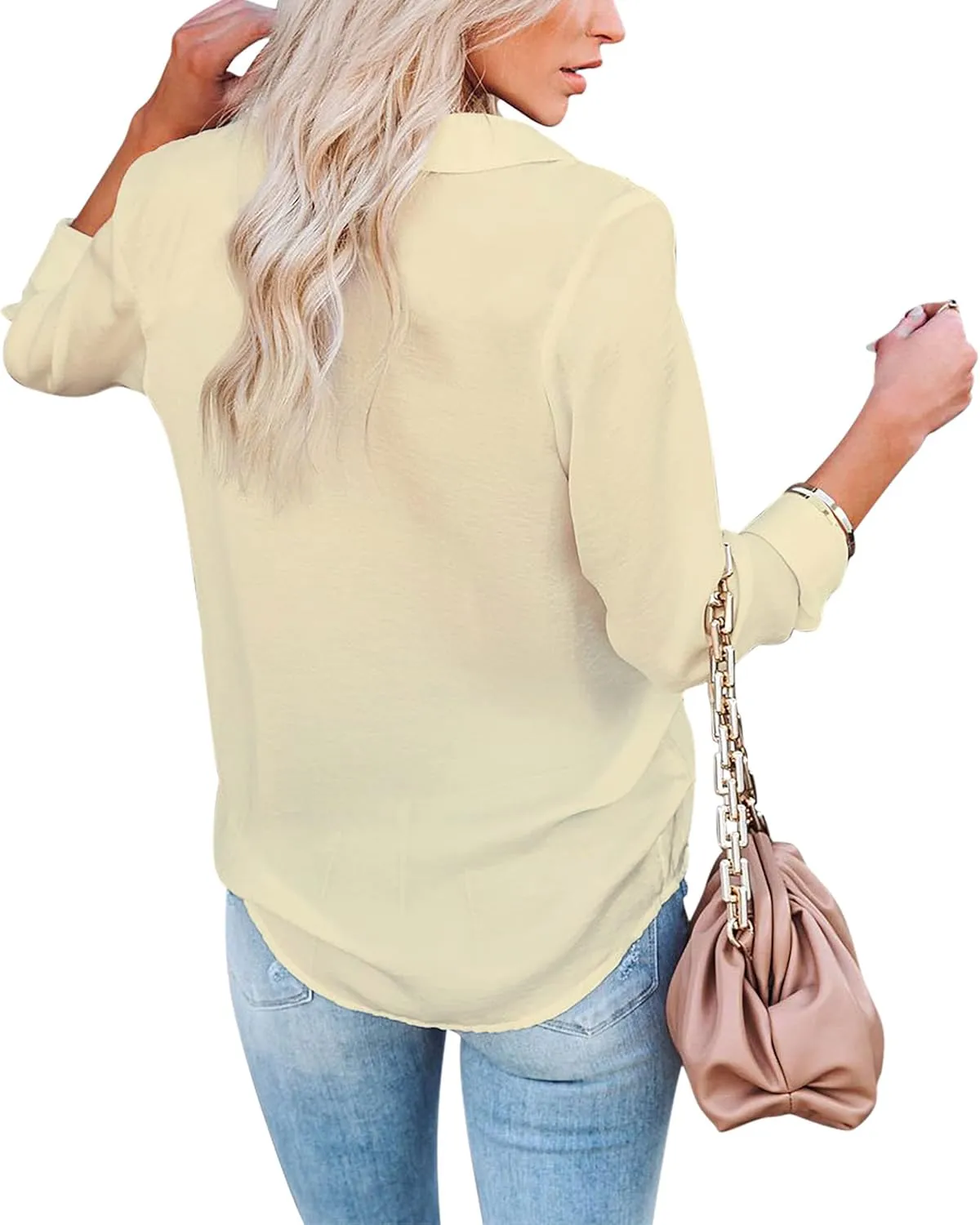 Diosun Womens Button Down V Neck Shirts Long/Short Sleeve Office Casual Business Plain Blouses Tops