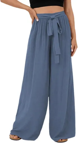 Dokotoo Womens High Waist Wide Leg Pants Flowy Casual Loose Spring Summer Solid Trousers with Pocket