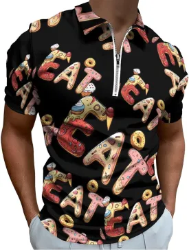 EAT Foodie Trendy Polo Shirts for Men Short Sleeve Lapel Collar Zipper T-Shirts Outdoor Sports