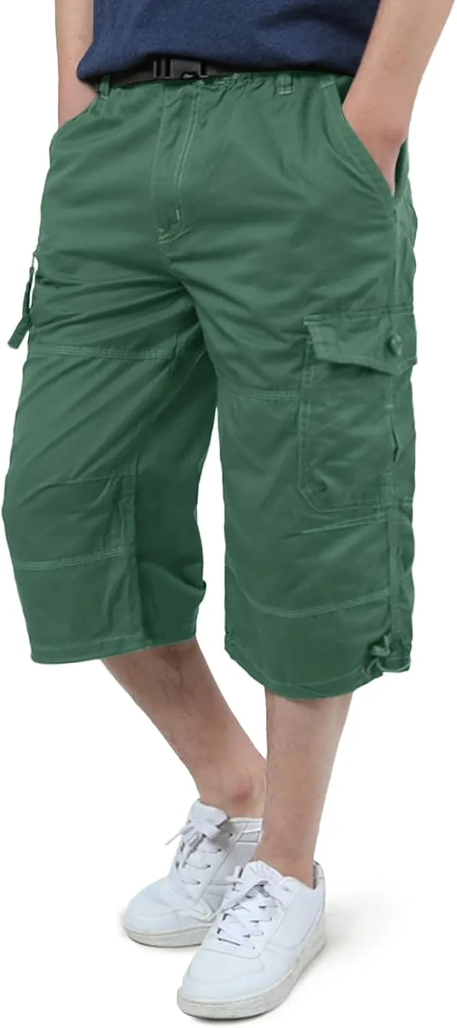 EKLENTSON Men's Cargo Shorts Casual Twill Elastic 3/4 Capri Pants Below Knee Long Shorts with 7 Pockets