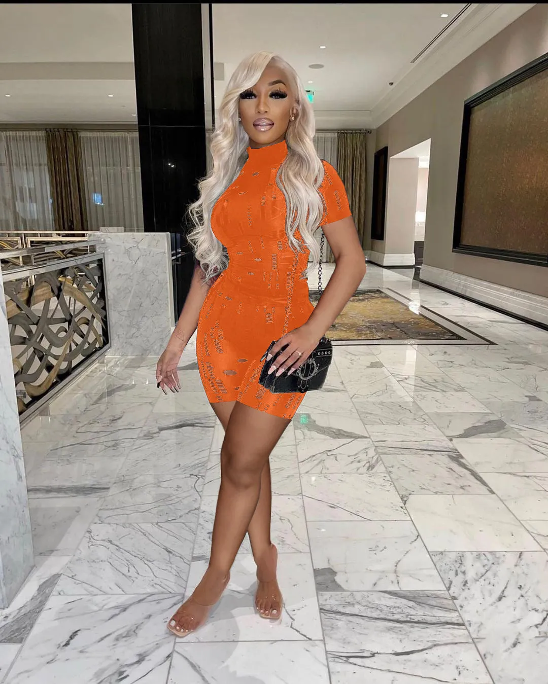 Fashion Ripped Short Sleeve Shorts Two Piece Set（AY1804）