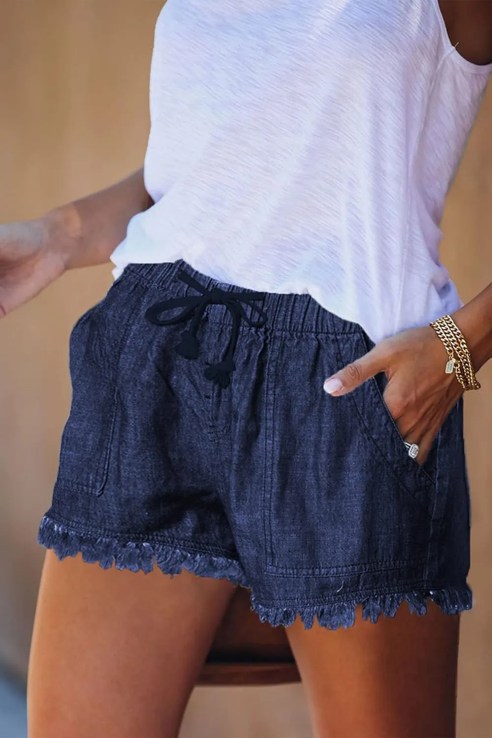 GOLDPKF Womens Jean Shorts for Denim Casual Summer Mid Waist Frayed Stretchy Ripped