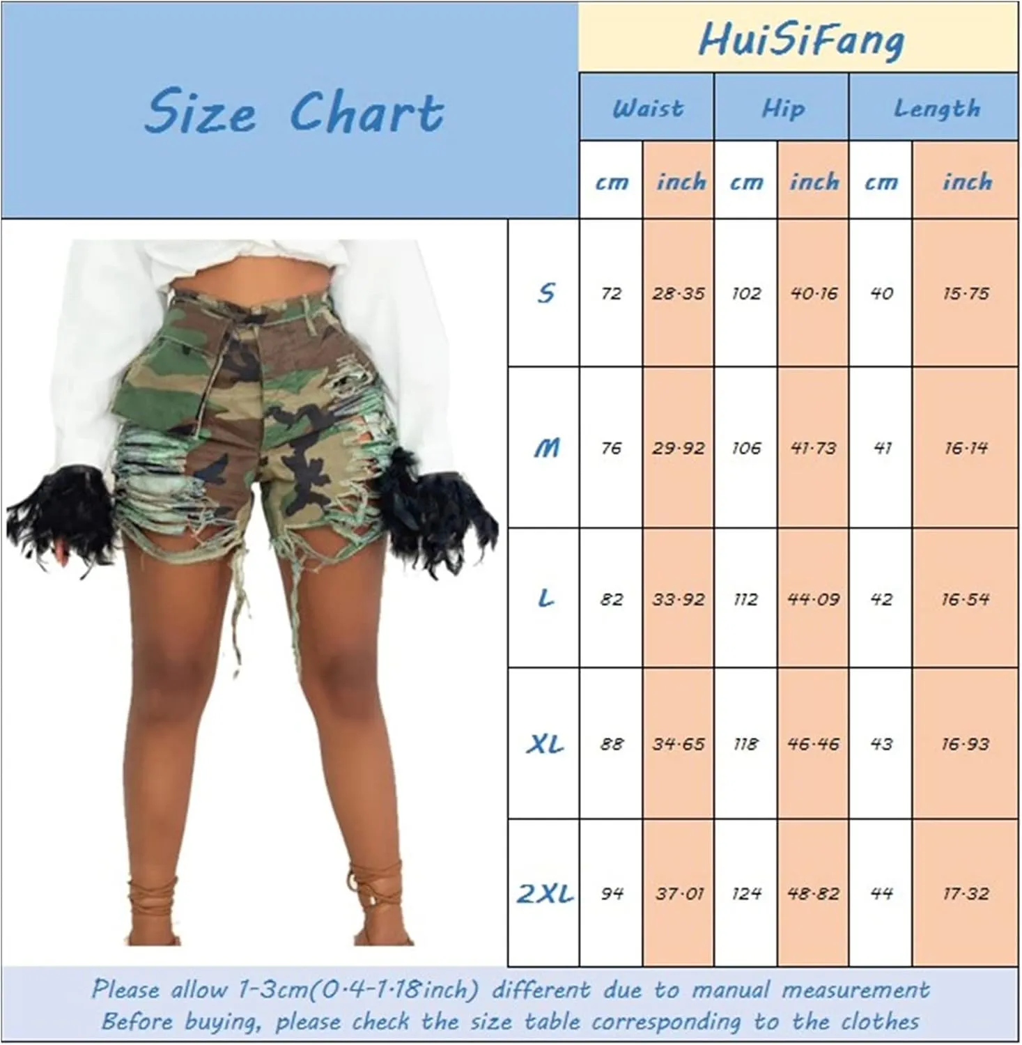 HuiSiFang Womens Camo Cargo Shorts Elastic High Waist Loose Fit Casual Shorts with Pockets
