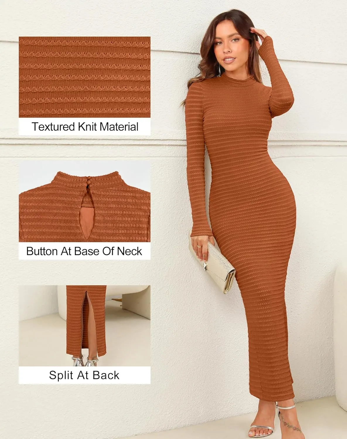 Kranda Women's 2025 Spring Sweater Dress Long Sleeve High Neck Slim Fit Casual Formal Long Bodycon Knit Winter Maxi Dress