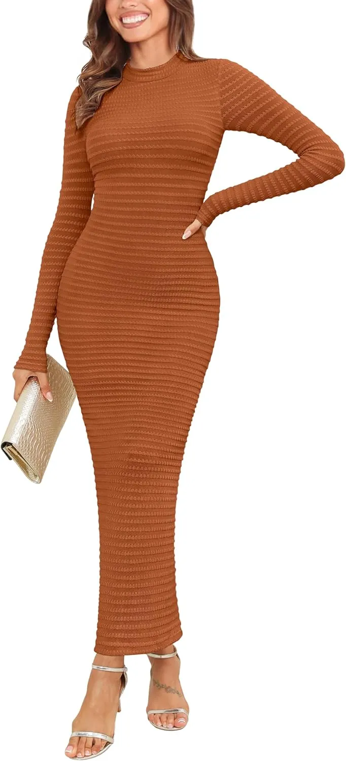 Kranda Women's 2025 Spring Sweater Dress Long Sleeve High Neck Slim Fit Casual Formal Long Bodycon Knit Winter Maxi Dress