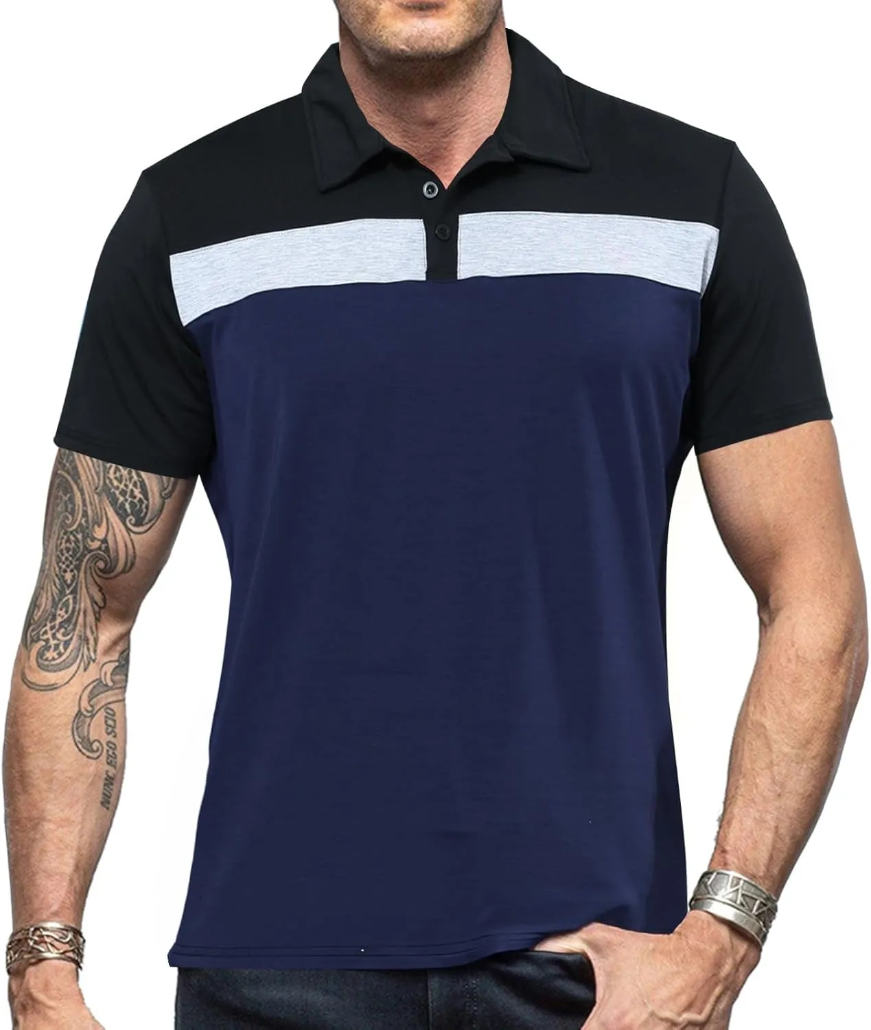 Lexiart Mens Fashion Golf Polo Shirts Short Sleeve Color Block Polo Shirt Basic Cotton Golf Shirts
