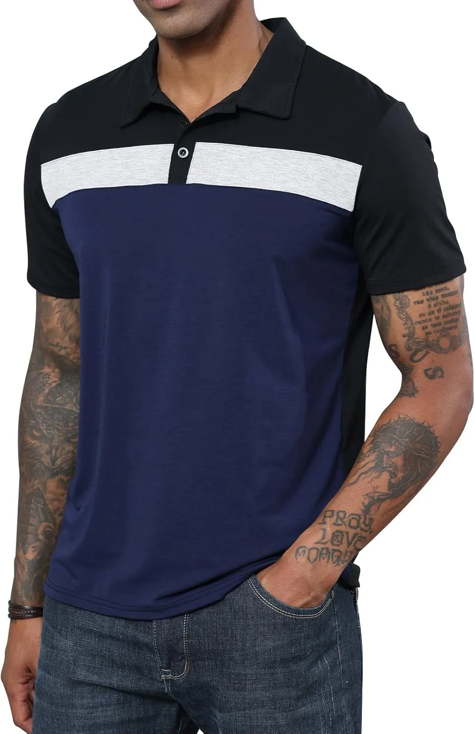 Lexiart Mens Fashion Golf Polo Shirts Short Sleeve Color Block Polo Shirt Basic Cotton Golf Shirts