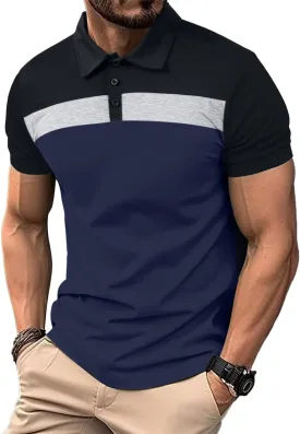 Lexiart Mens Fashion Golf Polo Shirts Short Sleeve Color Block Polo Shirt Basic Cotton Golf Shirts