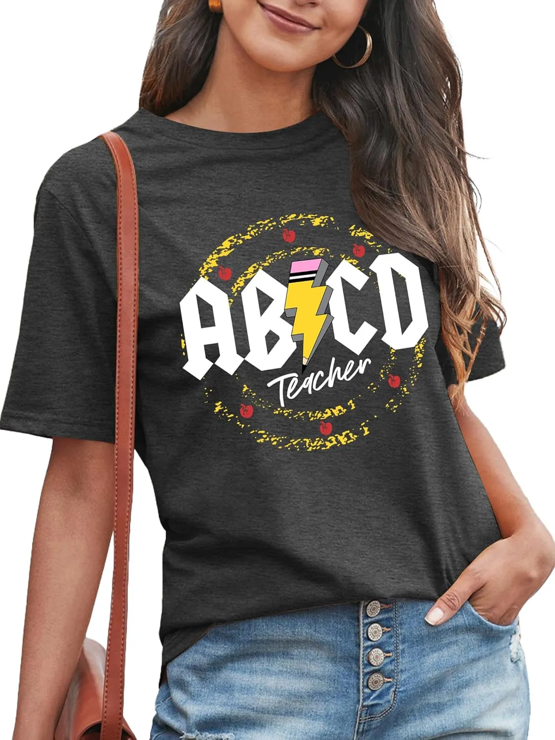 LHBNK Teacher Shirts Women ABCD Teacher Tshirt Teacher Life Shirt Tops Back to School Gifts Casual Summer Tops