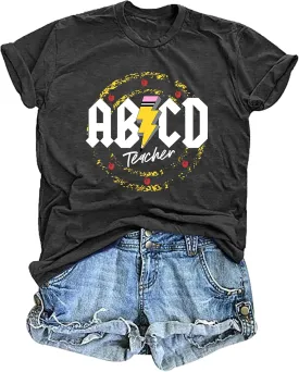 LHBNK Teacher Shirts Women ABCD Teacher Tshirt Teacher Life Shirt Tops Back to School Gifts Casual Summer Tops