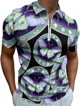 Luna Hawkmoth Trendy Polo Shirts for Men Short Sleeve Lapel Collar Zipper T-Shirts Outdoor Sports 2XL