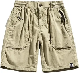 Men Summer Cargo Multi Pocket Cotton Pants Elastic Waist Solid Beach Jogger Shorts