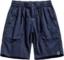 Men Summer Cargo Multi Pocket Cotton Pants Elastic Waist Solid Beach Jogger Shorts