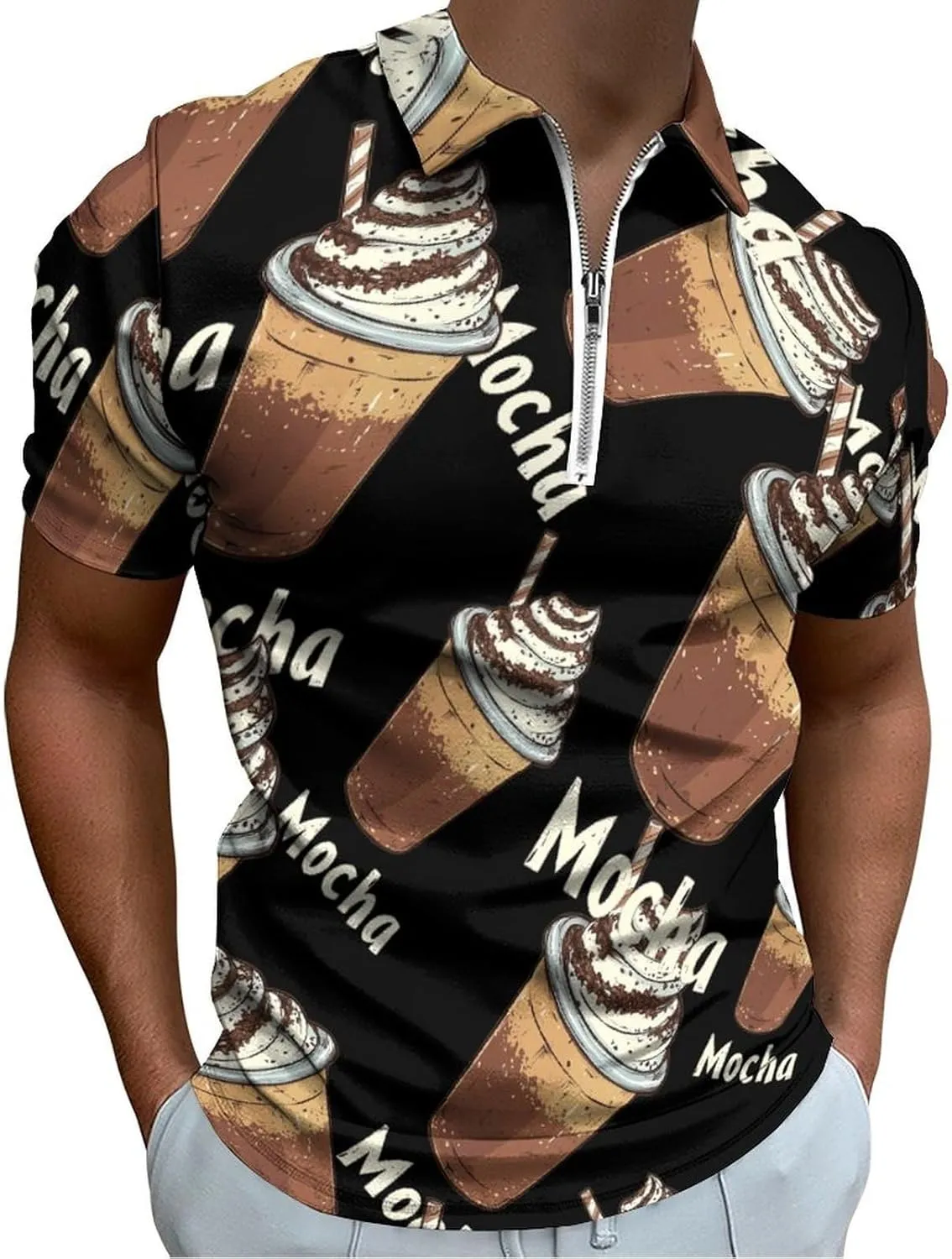 Mocha Trendy Polo Shirts for Men Short Sleeve Lapel Collar Zipper T-Shirts Outdoor Sports 6XL