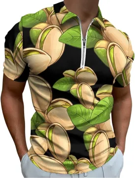 Pistachio Trendy Polo Shirts for Men Short Sleeve Lapel Collar Zipper T-Shirts Outdoor Sports 2XL