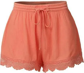 Shorts for Women Casual Stretch Lace Trim Hem Print Summer Beach Short Plus Size Elastic Waist Yoga Dress Shorts