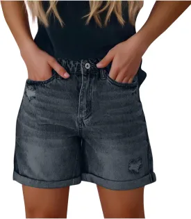 Stretchy Jean Shorts for Women High Waist Summer Beach Bermuda Shorts Casual Trendy Ripped Loose Fit Hot Denim Shorts