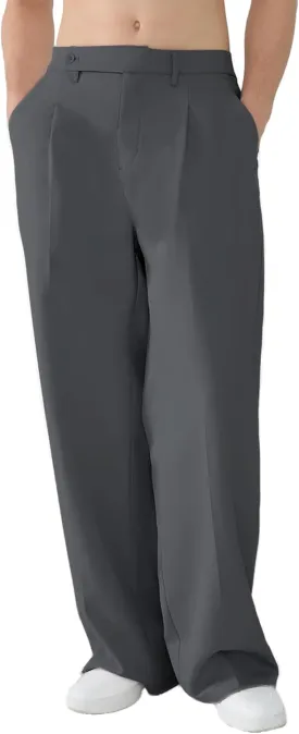 Susclude Mens Casual Dress Pants Pleated Wide Leg Baggy Pants Slacks Relaxed Fit Lightweight Work Trousers for Men