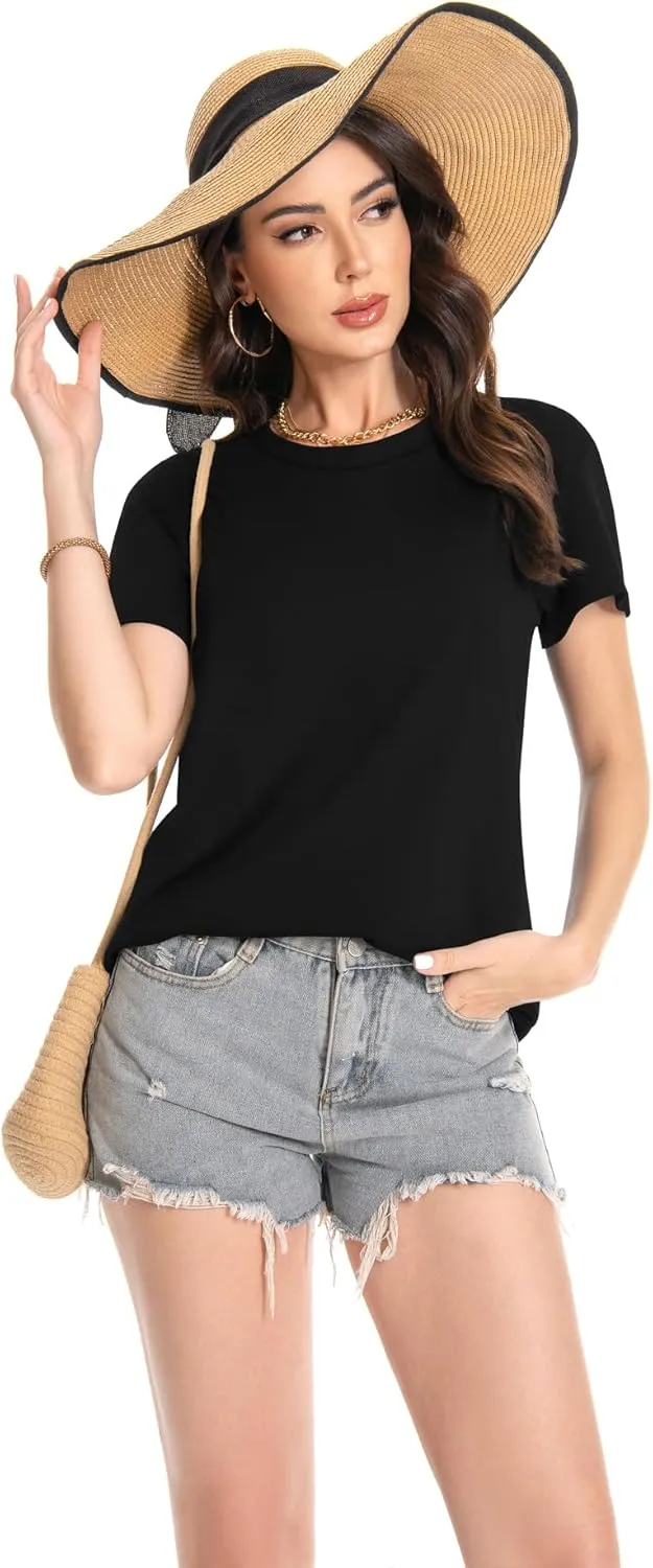 T Shirts for Women Crewneck Short Sleeve Loose Fit Casual Cute Tee Tunic Blouse