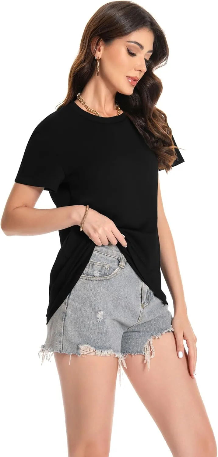 T Shirts for Women Crewneck Short Sleeve Loose Fit Casual Cute Tee Tunic Blouse