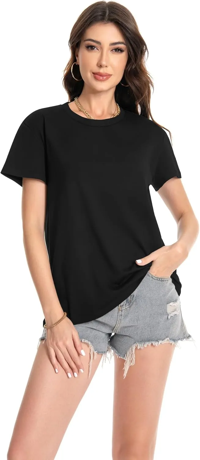 T Shirts for Women Crewneck Short Sleeve Loose Fit Casual Cute Tee Tunic Blouse