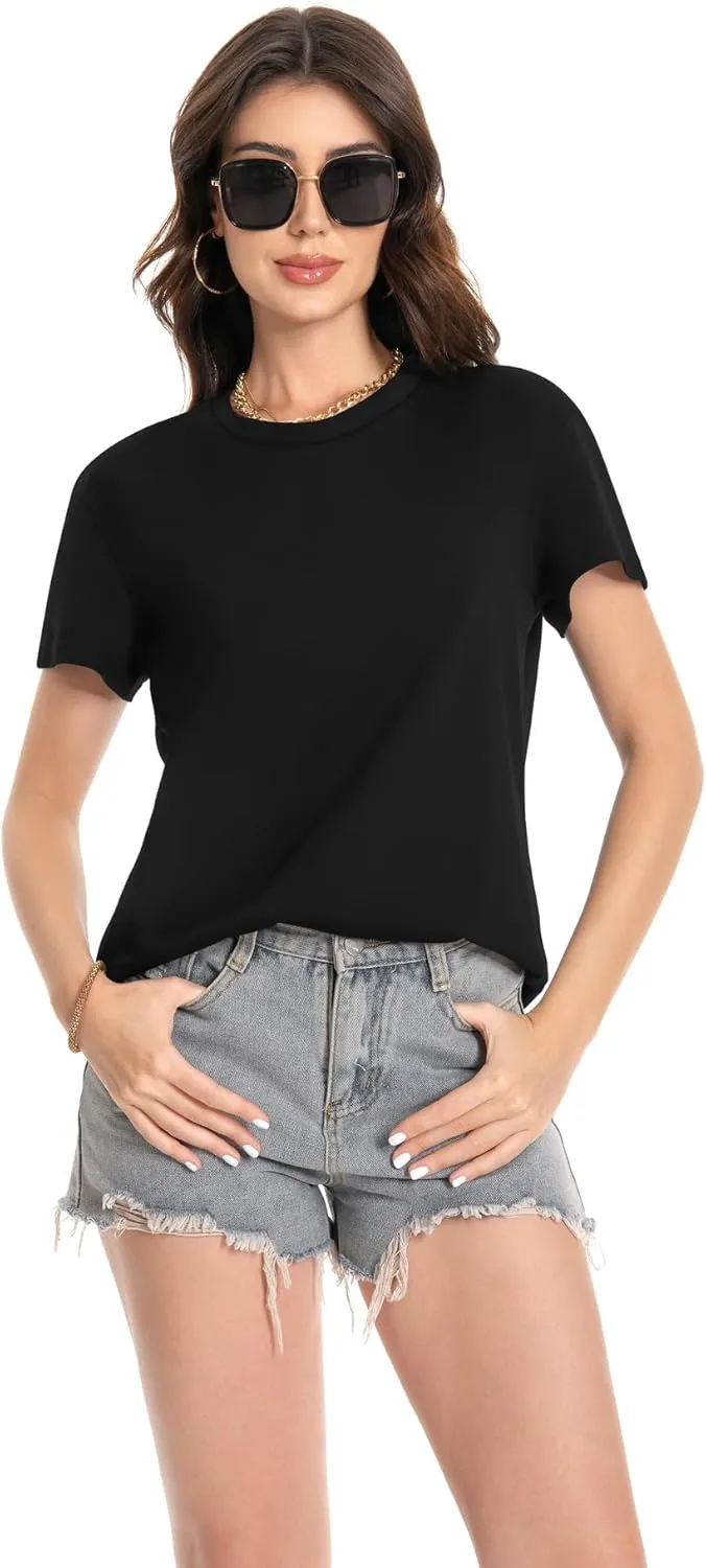 T Shirts for Women Crewneck Short Sleeve Loose Fit Casual Cute Tee Tunic Blouse