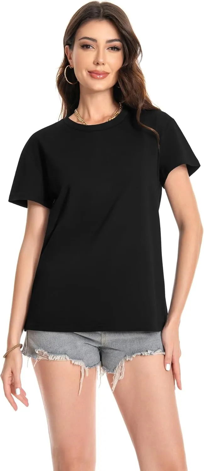 T Shirts for Women Crewneck Short Sleeve Loose Fit Casual Cute Tee Tunic Blouse