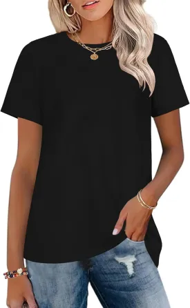 T Shirts for Women Crewneck Short Sleeve Loose Fit Casual Cute Tee Tunic Blouse