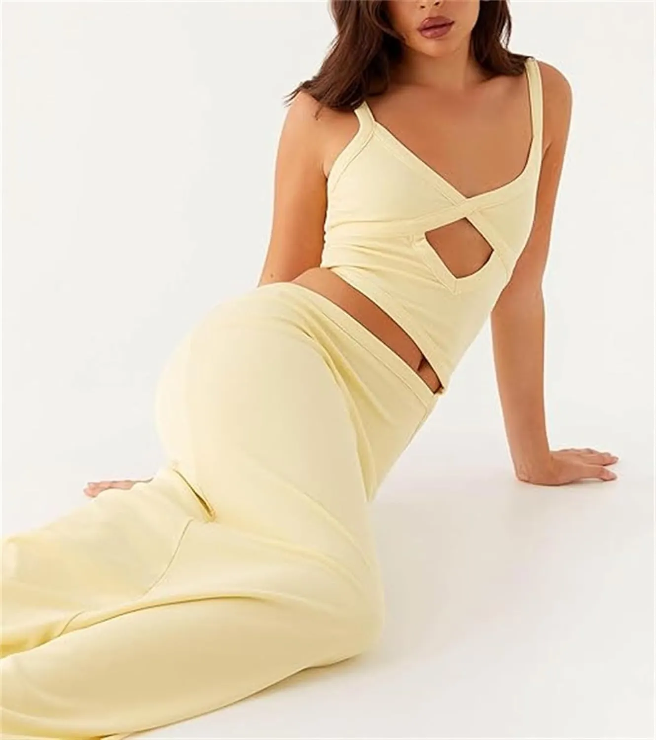 Thopavenoir Women's Sexy Cut Out Maxi Dress Backless Sleeveless Slip Dresses Elegant Bodycon Long Dress Cocktail Partywear