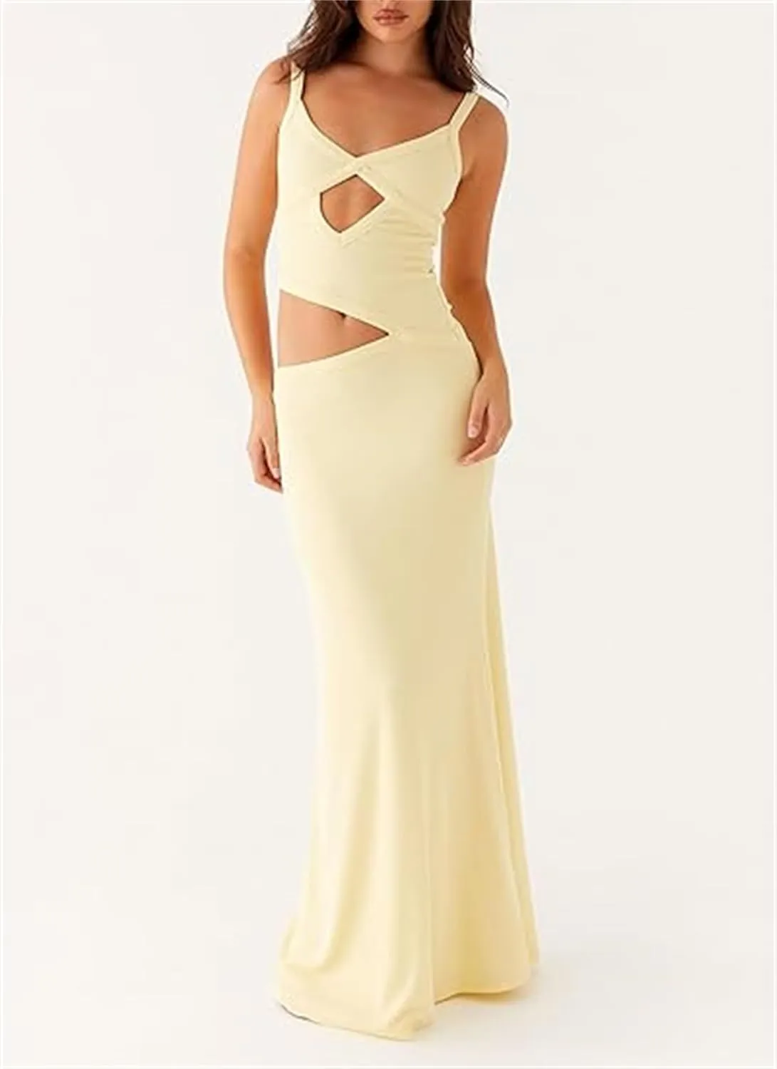 Thopavenoir Women's Sexy Cut Out Maxi Dress Backless Sleeveless Slip Dresses Elegant Bodycon Long Dress Cocktail Partywear