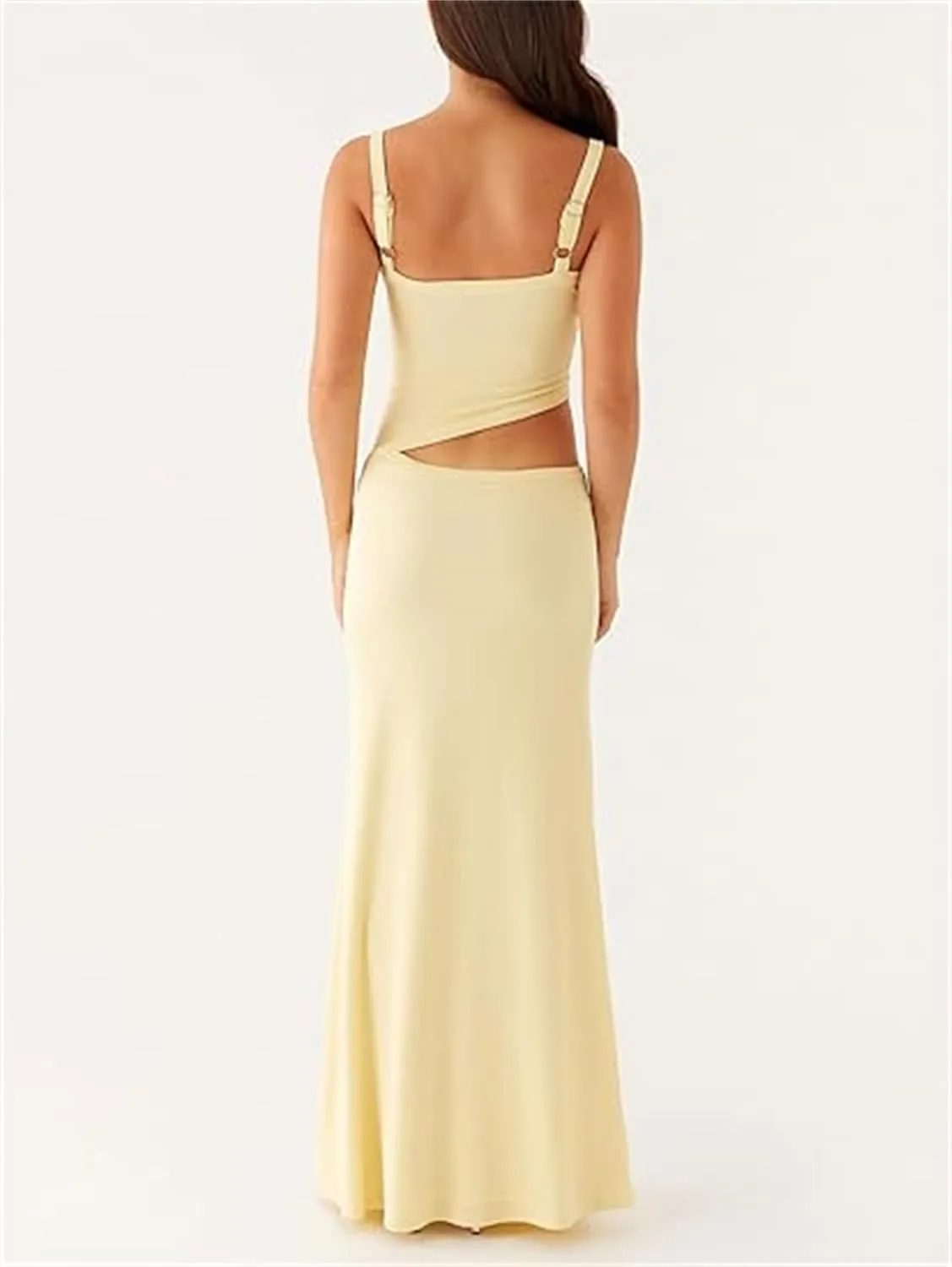 Thopavenoir Women's Sexy Cut Out Maxi Dress Backless Sleeveless Slip Dresses Elegant Bodycon Long Dress Cocktail Partywear