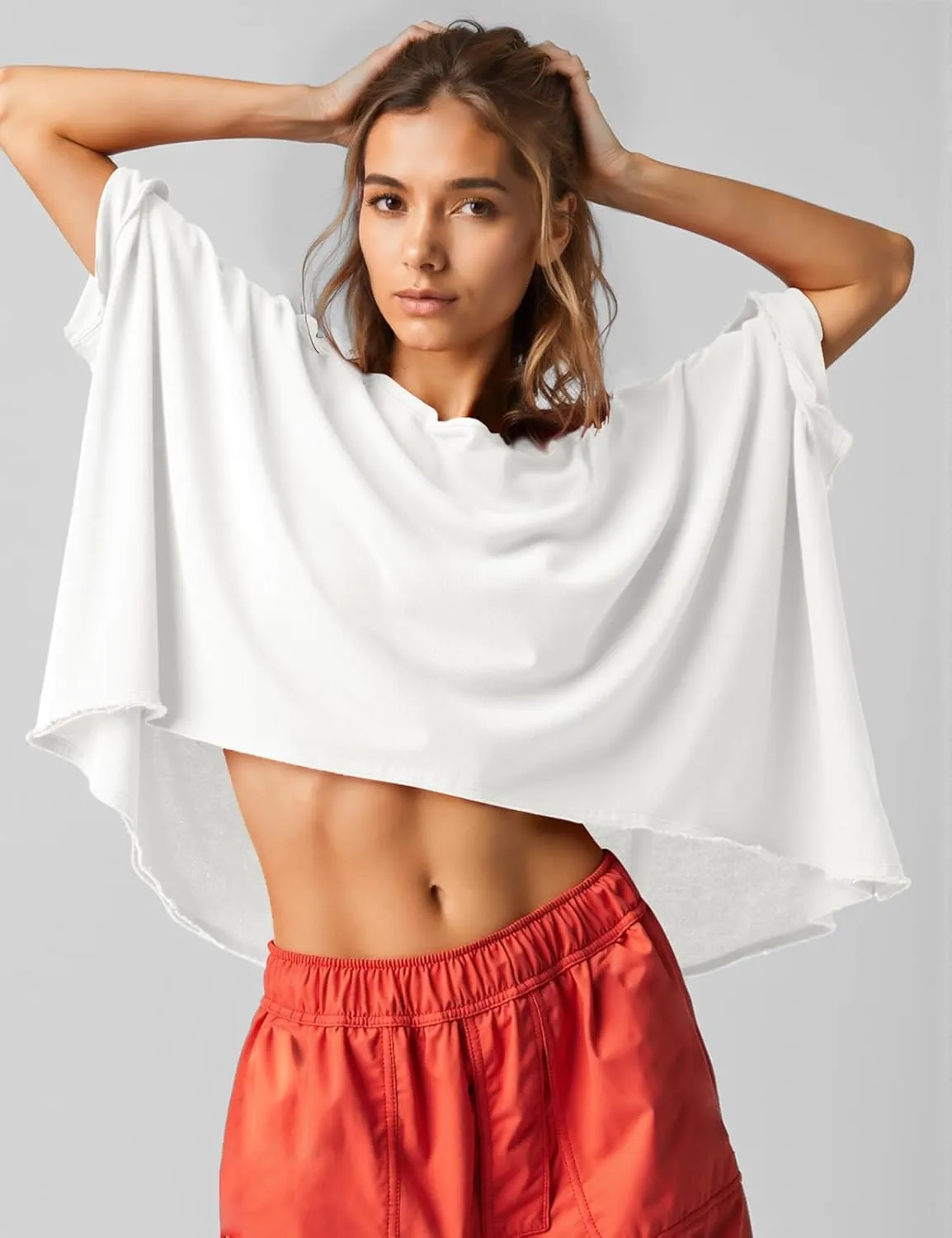 UEU Womens Summer Oversized Tops Casual Loose Crop T Shirts Crewneck Basic Boxy Tee Shirt Trendy Outfits Blouse