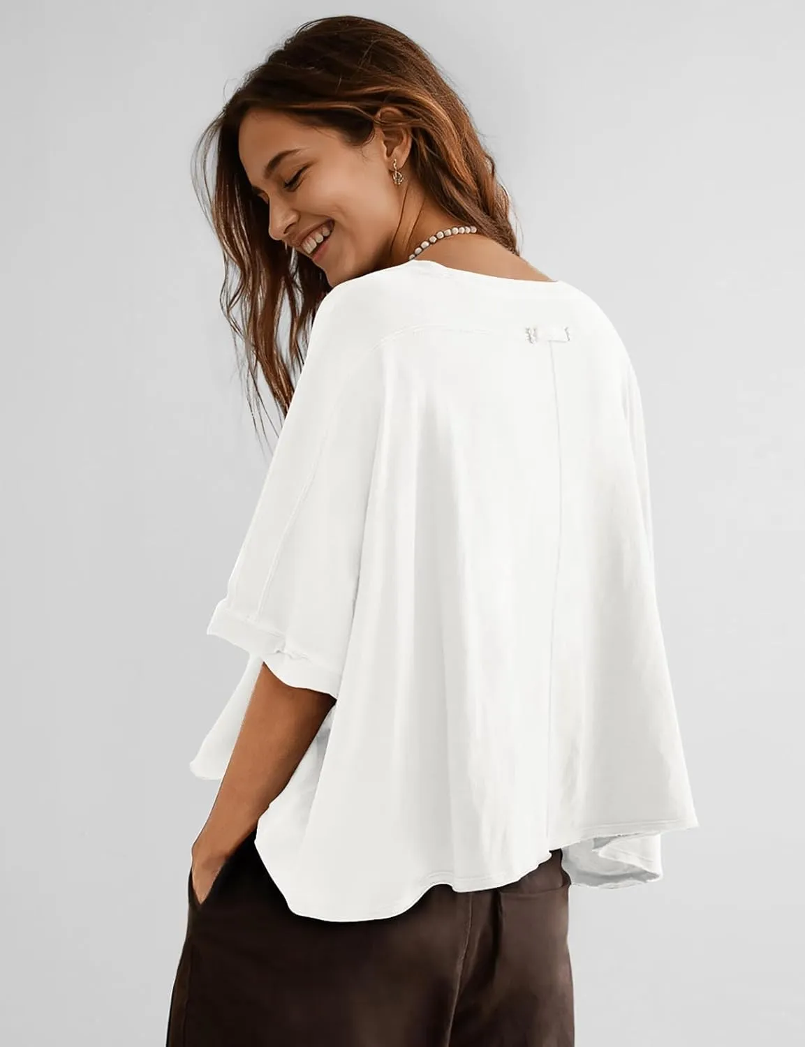 UEU Womens Summer Oversized Tops Casual Loose Crop T Shirts Crewneck Basic Boxy Tee Shirt Trendy Outfits Blouse