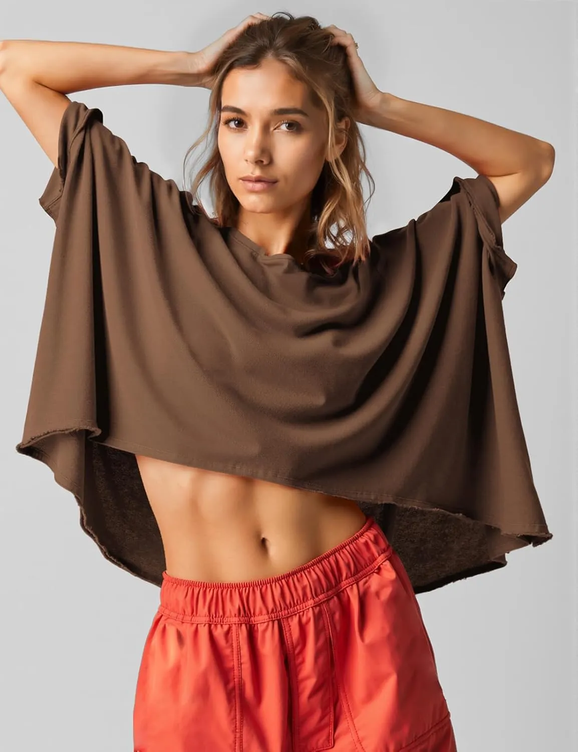 UEU Womens Summer Oversized Tops Casual Loose Crop T Shirts Crewneck Basic Boxy Tee Shirt Trendy Outfits Blouse