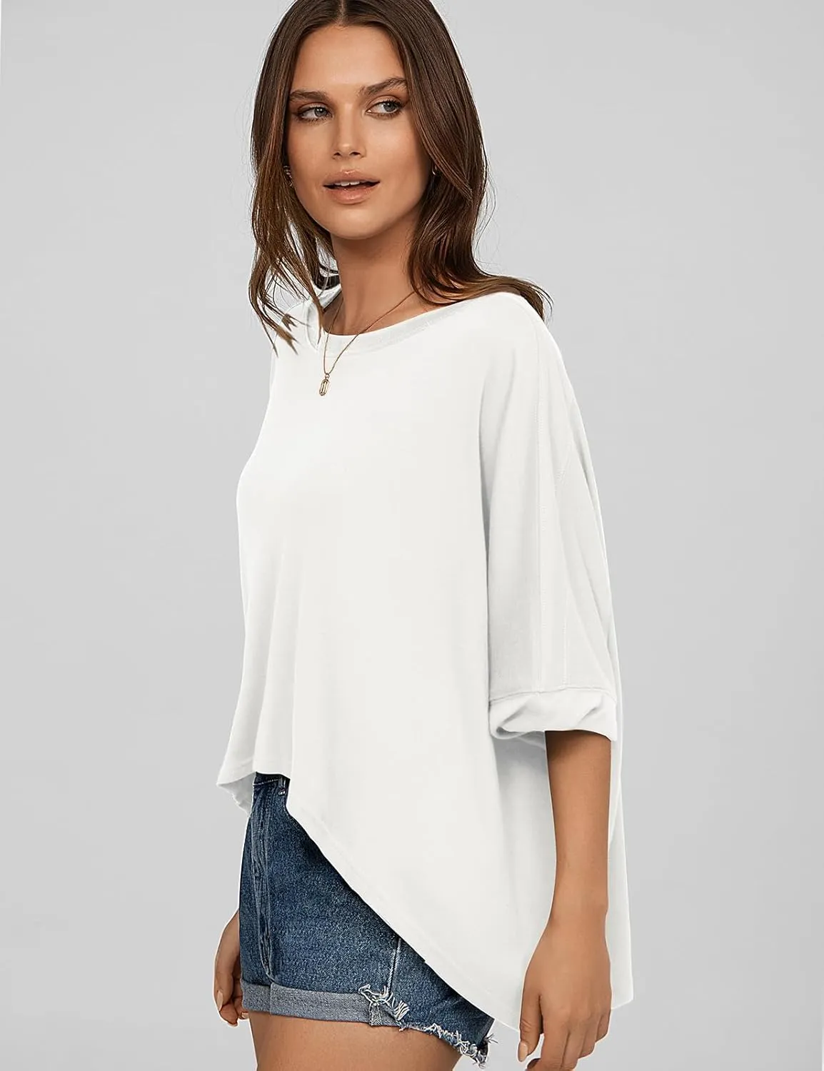 UEU Womens Summer Oversized Tops Casual Loose Crop T Shirts Crewneck Basic Boxy Tee Shirt Trendy Outfits Blouse