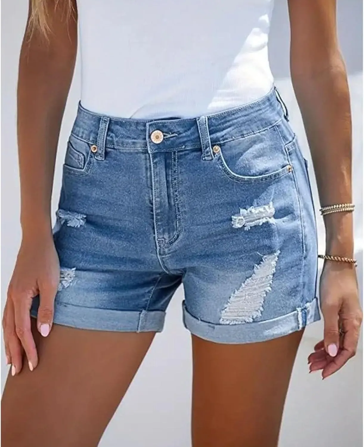Women Denim Shorts Stretchy Mid High Waisted Summer Beach Plus Size Casual Trendy Ripped Loose Fit Hot Short Jeans