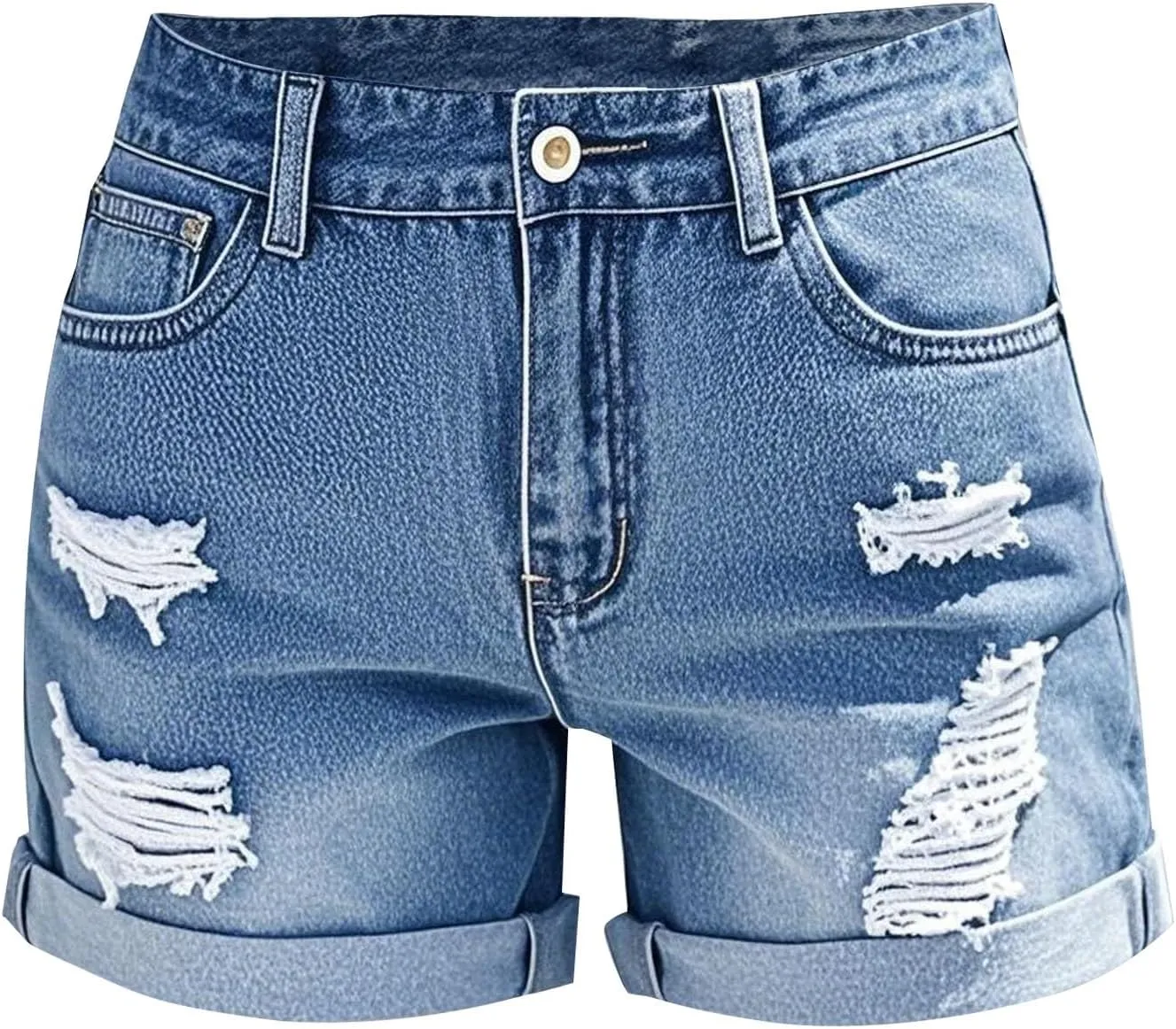 Women Denim Shorts Stretchy Mid High Waisted Summer Beach Plus Size Casual Trendy Ripped Loose Fit Hot Short Jeans