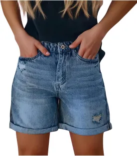 Womens Denim Shorts High Waisted Summer Beach Hot Short Jeans Fashion Ripped Stretchy Cuffed Hem Jean Shorts 2025