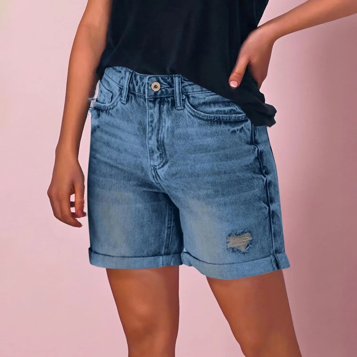 Womens Denim Shorts High Waisted Summer Beach Hot Short Jeans Fashion Ripped Stretchy Cuffed Hem Jean Shorts 2025
