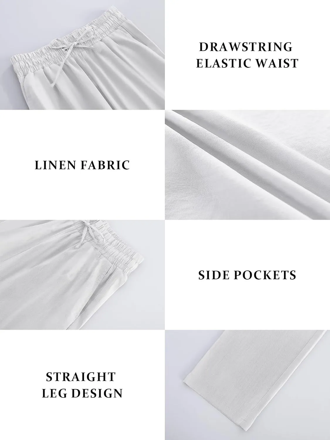 Womens High Waist Summer Casual Pants Drawstring Straight Leg Beach Vacation Lounge Pocket Linen Trousers