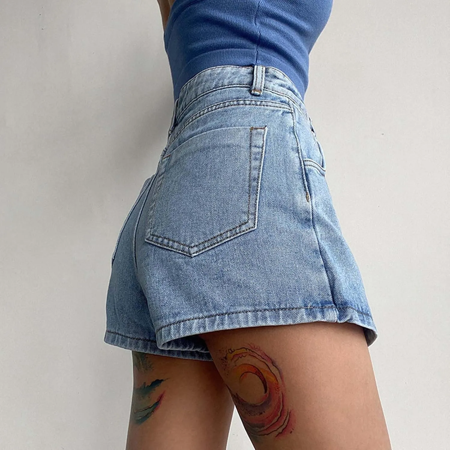 Women's High Waisted Denim Skort Summer Tendy Vintage Wrap Hem Asymmetrical Jean Mini Skirt Shorts with Pockets