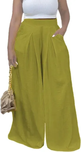 Women's Wide Leg Long Palazzo Pants High Waist Loose Fit Casual Flowy Pants Trousers with Pockets