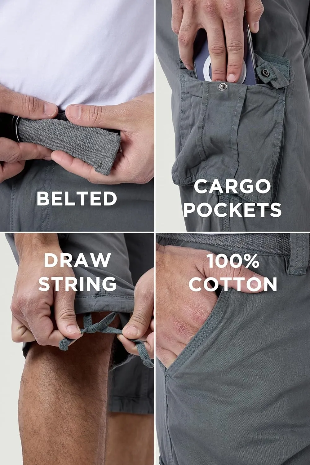 X RAY Men's Belted Long Cargo Shorts for Men, Below Knee Length Mens Cargo Shorts, 3/4 Pants (Big and Tall Shorts for Men)