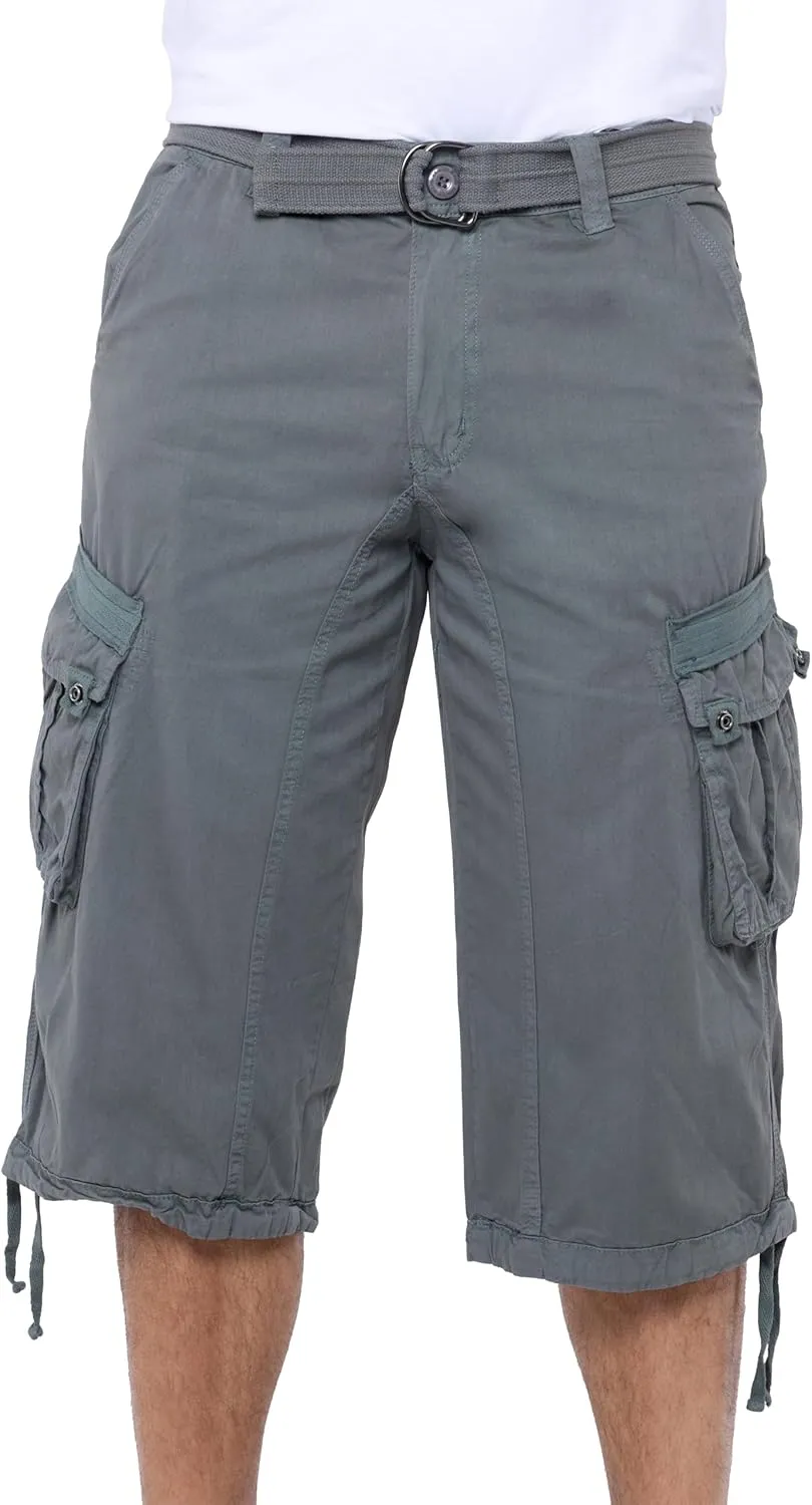 X RAY Men's Belted Long Cargo Shorts for Men, Below Knee Length Mens Cargo Shorts, 3/4 Pants (Big and Tall Shorts for Men)